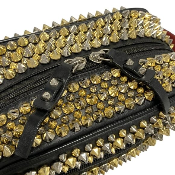 Auth CHRISTIAN LOUBOUTIN blaster Black Red Leather Rubber Mens Clutch Bag - Picture 12 of 16